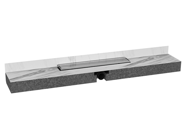 Shower channel "Primus blue" with EPS installation block (1200x190x75) , "standard" stainless steel grate, frame 13mm, and cover. With 2% slope. For installation close to the wall.
