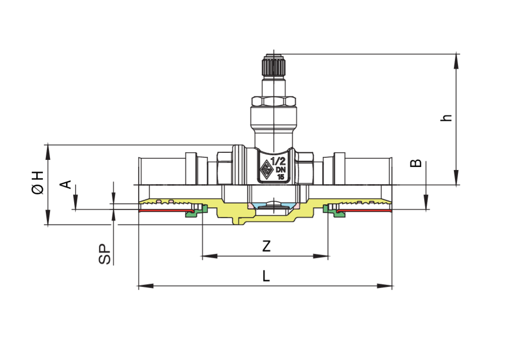 Built-in ball valve, press/press connections with protection cap 16 x 16 (509091)
