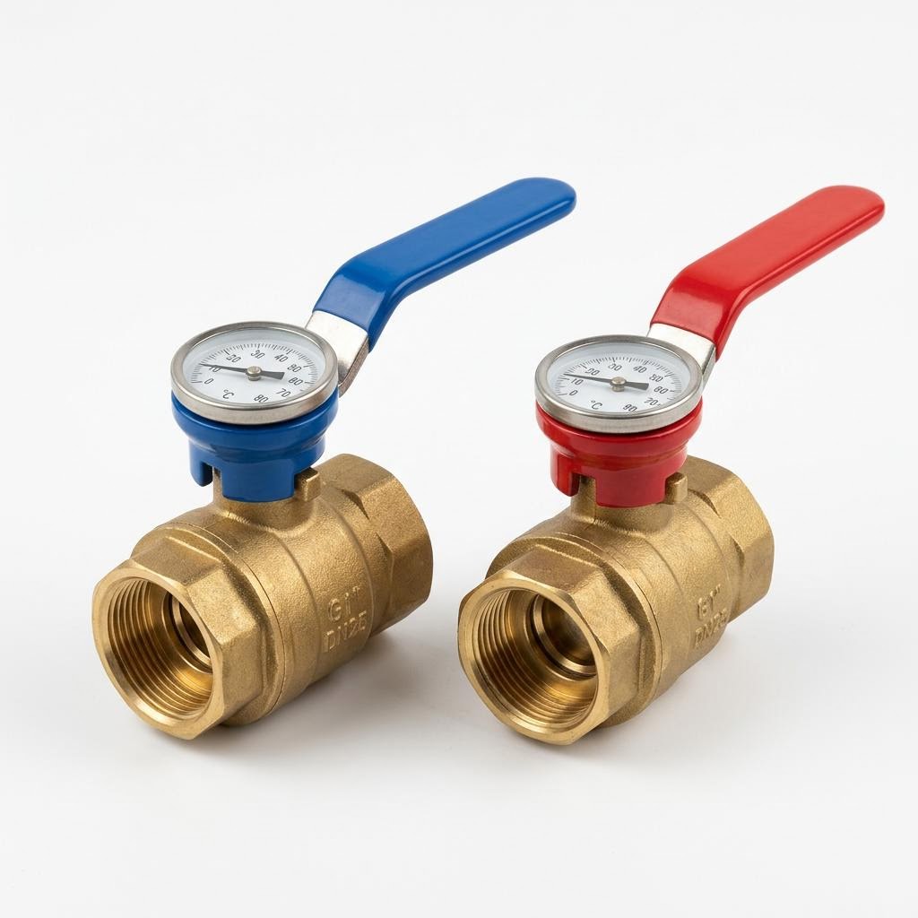 Warmex Valvule Sferike me Termometer 3/4" FF (Set x2)